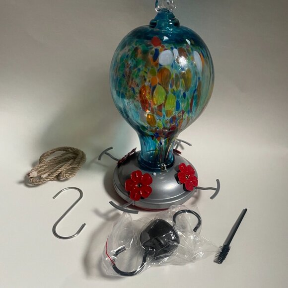 Hand Blown Glass Hummingbird Feeder - Picture 7 of 13